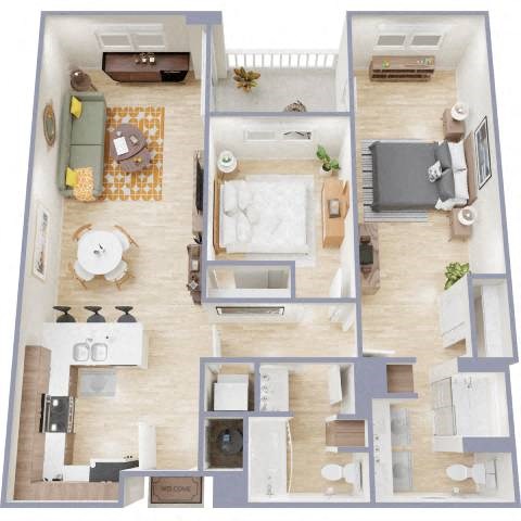 Floor plan for 2 beds, 2 baths, 980 sqft